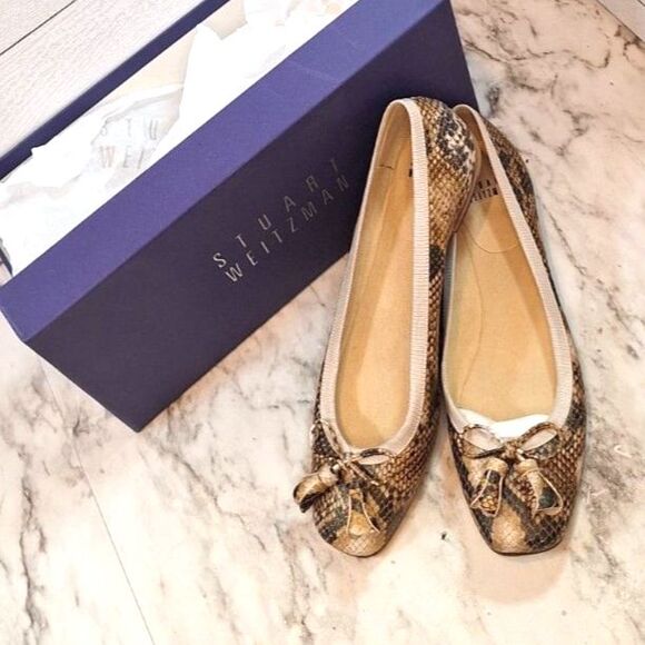 Stuart Weitzman Womens Leather Ballet Flats Gold Snake Size 7 - Picture 7 of 8